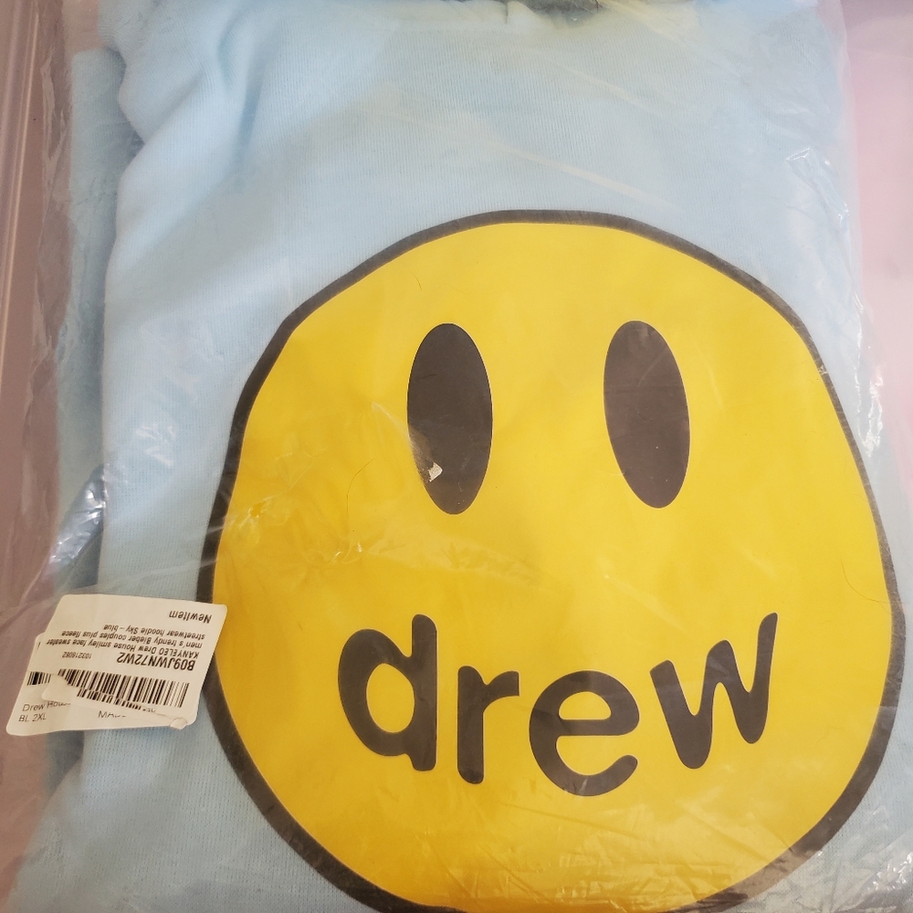 DREW happy face light blue hoodie sweater Justin Bieber smiley like face XXL - Picture 5 of 5